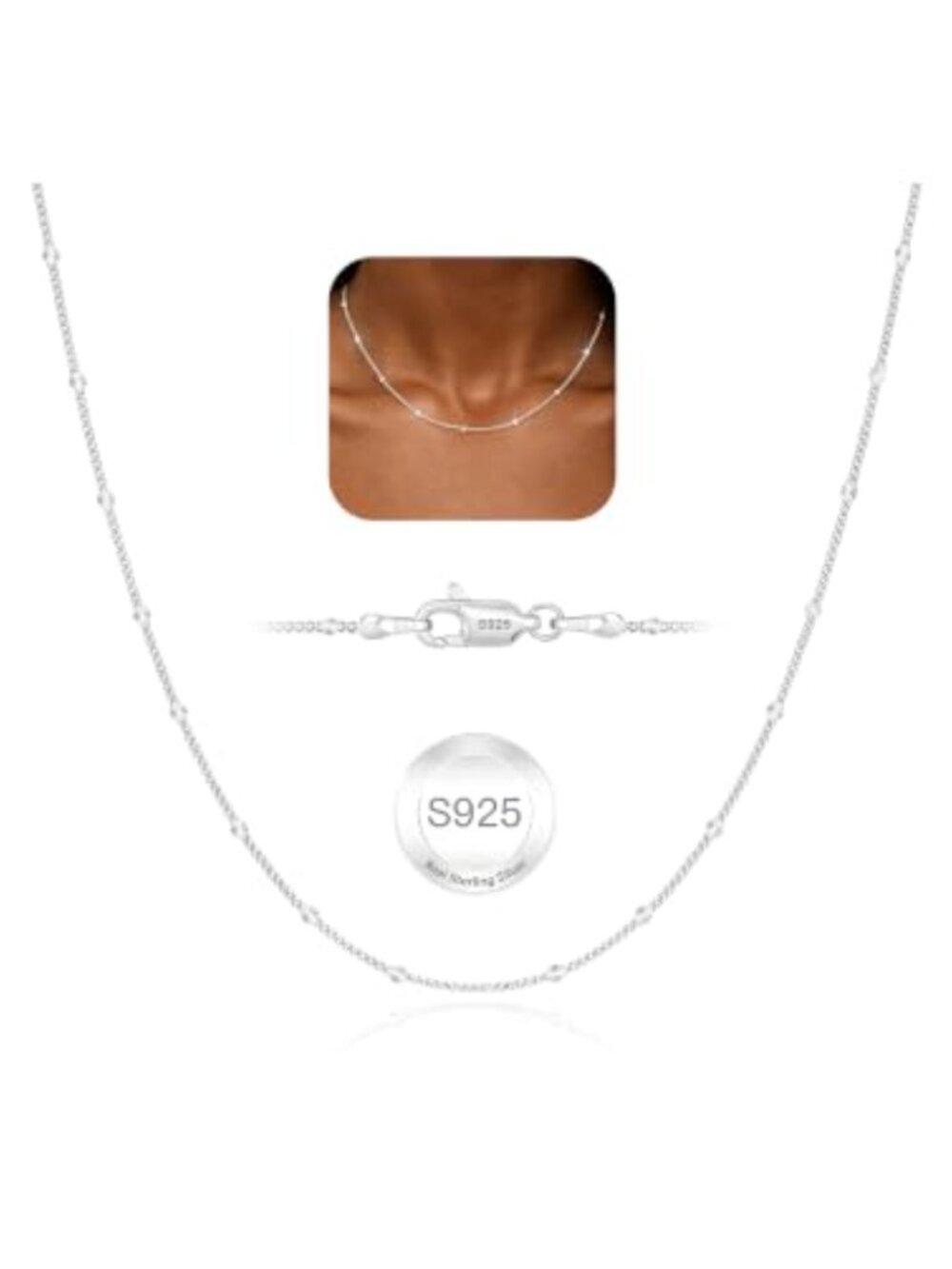 925 Sterling Silver Hypoallergenic Chain Necklace 18/20Inch Women